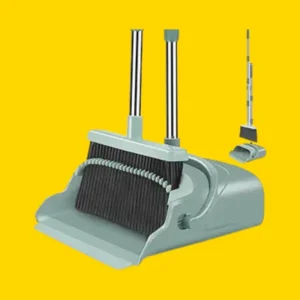 Broom and Dustpan Set with Long Handle, Upright Floor Cleaning Tool, Green