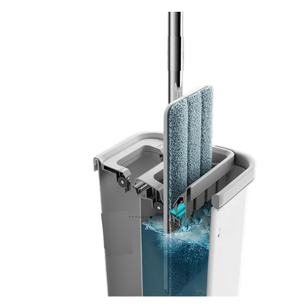 Hands-Free Flat Mop and Bucket Set with Wringer, Wet & Dry Floor Cleaning System, Includes 3 Washable Microfiber Pads - Image 2