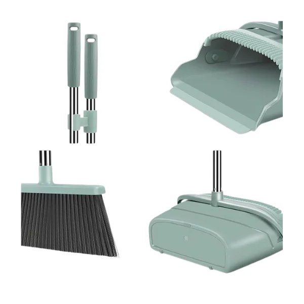 Broom and Dustpan Set with Long Handle, Upright Floor Cleaning Tool, Green - Image 2
